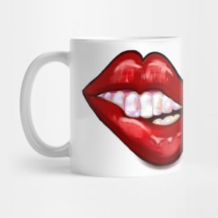 Love Lipstick kisses Kiss Smiling red lips white teeth biting shiny lower lip Valentines day Mug